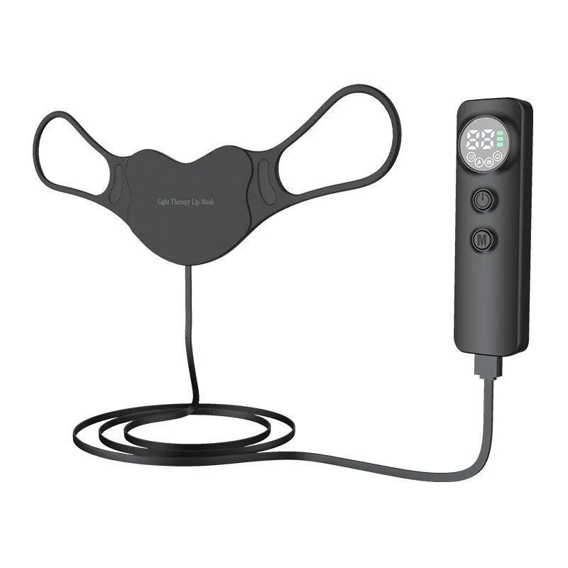 Black LED photon light therapy face mask with neck piece for at-home skin treatment.