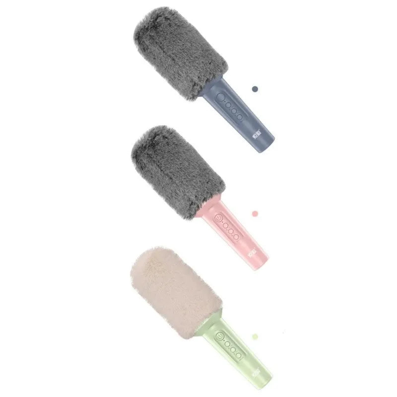 Wireless Bluetooth karaoke microphone in pink, blue, or green colour with USB port