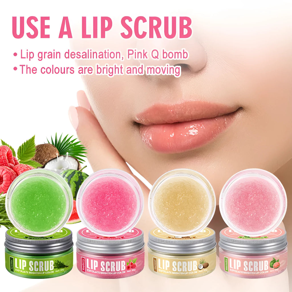 Amatoni 30g pot of fruit flavour lip scrub cream for exfoliating and moisturising lips.
