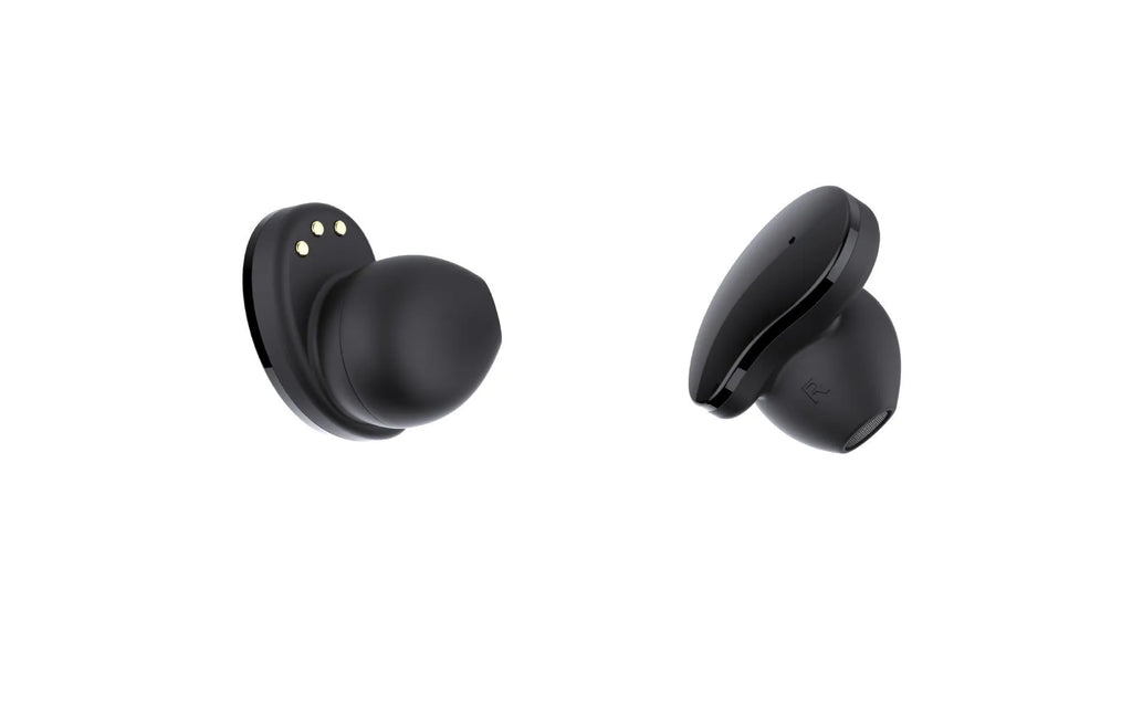 Black smart fitness bracelet with detachable Bluetooth earbuds for heart rate and step tracking