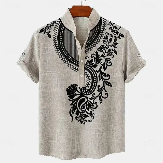 Men's striped casual button shirt in a loose fit, shown in one of nine colour options.