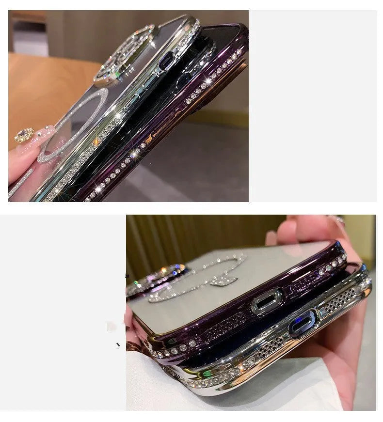 Wireless magnetic drop-resistant iPhone case in dark purple with electroplated back and soft silicone edges.