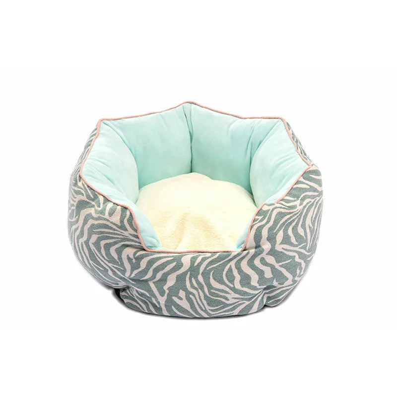 Octagonal pet bed with removable mats in blue colour for cats and small dogs