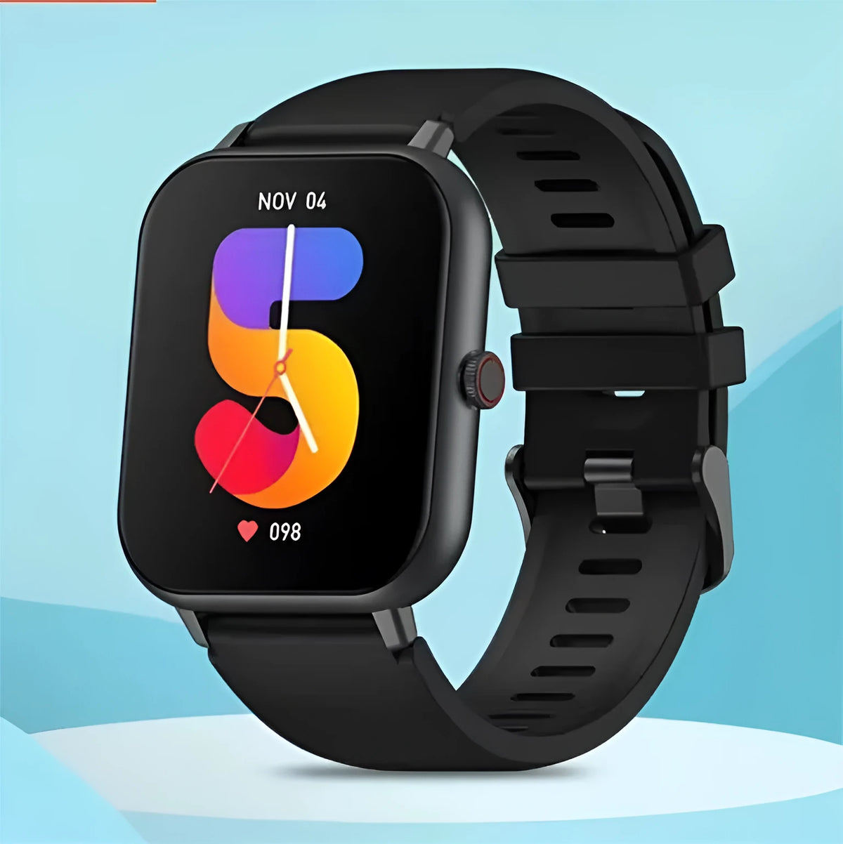 Bluetooth smart watch with heart rate monitor on wrist, showing TFT touchscreen display.