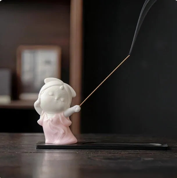 Cute ceramic court attendant incense burner decoration in a fresh, adorable style.