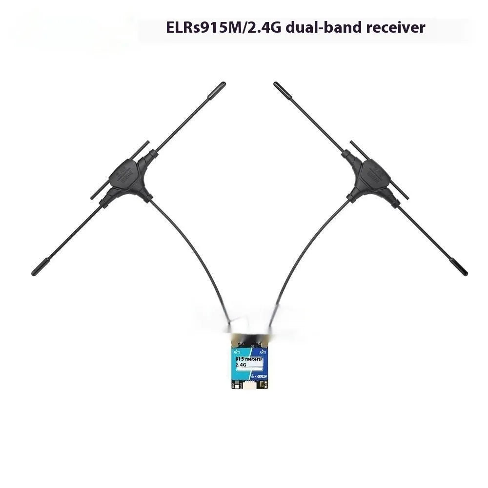 ELRS 915M 2.4G dual-frequency drone receiver kit with T-shaped antennas and wiring