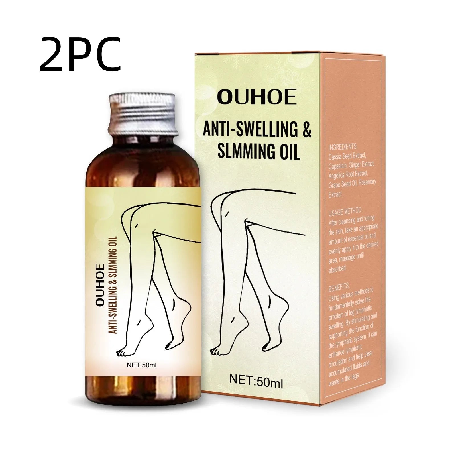 50ml bottle of essential oil for body moisturising and leg massage with natural extracts