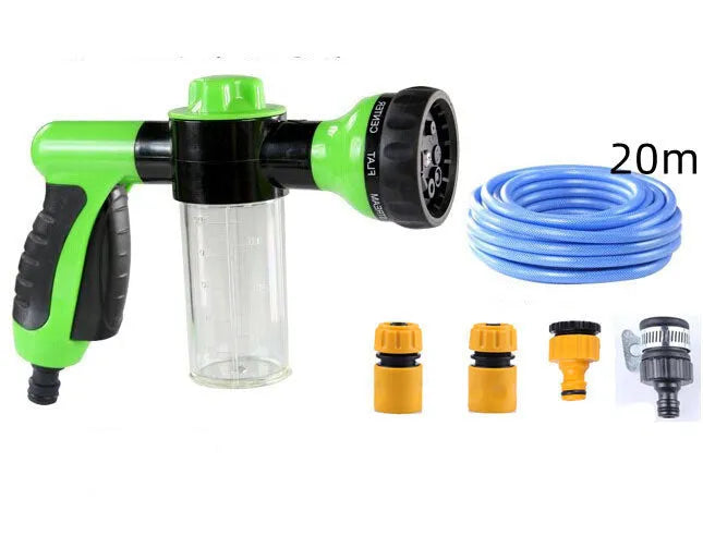 Green high pressure foam spray gun with adjustable nozzle for car washing and garden cleaning