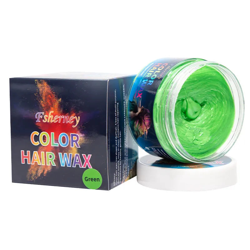 120g tub of hair styling clay mud in various colours including blue, red, and green for temporary hair dye