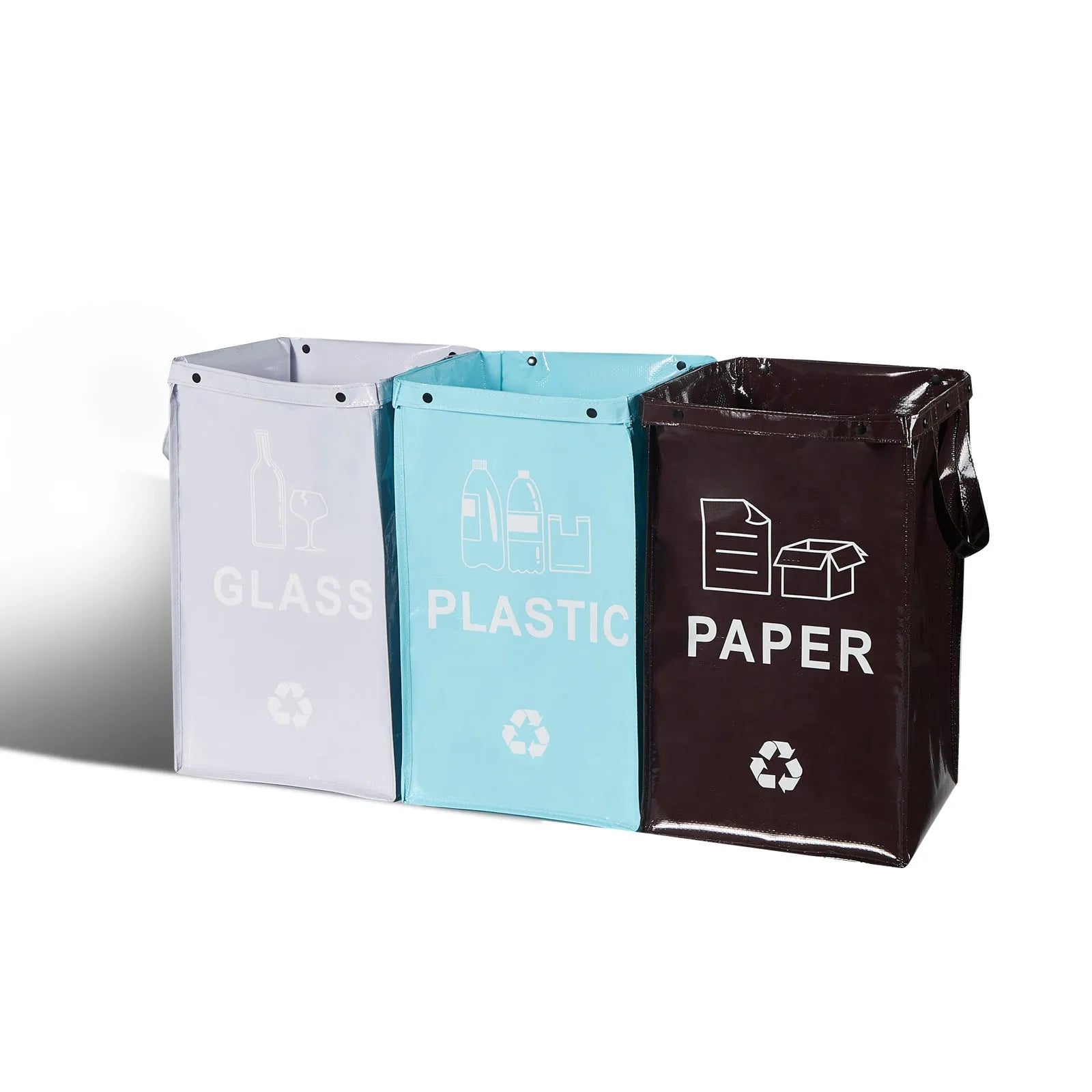 Blue waterproof handbag-style rubbish bin with 40L capacity and clean design