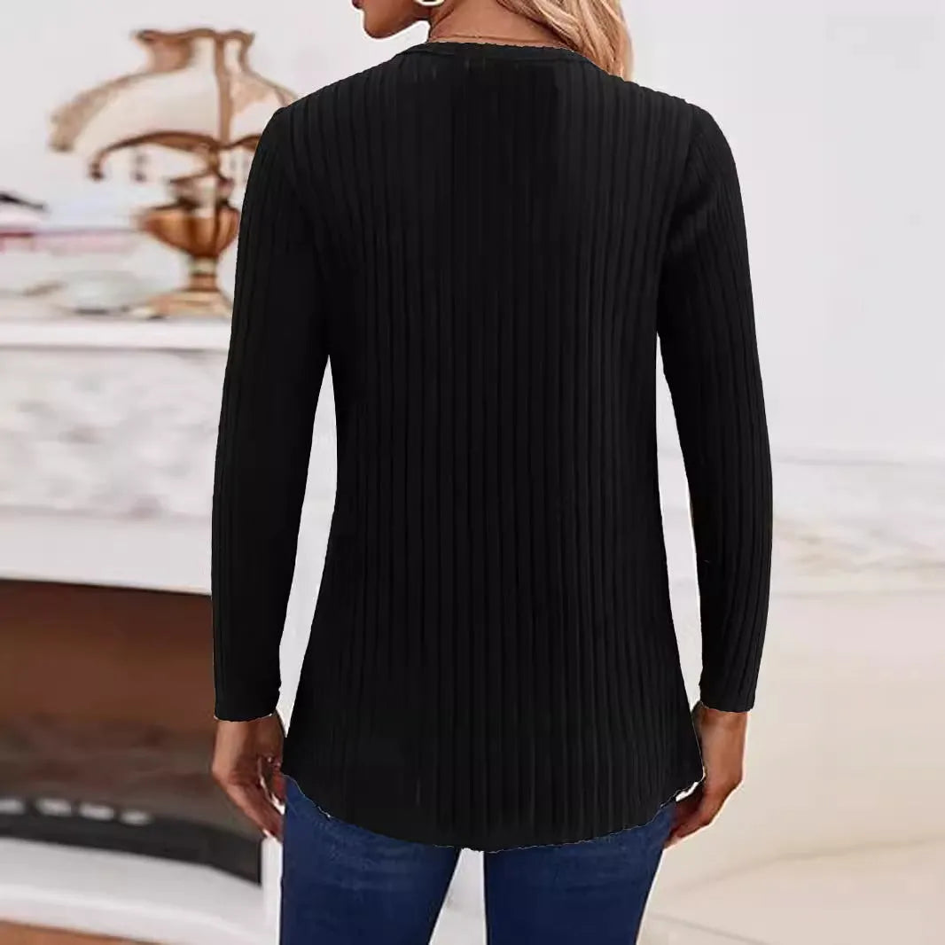 Casual solid colour button sweater in black or grey green with regular sleeves