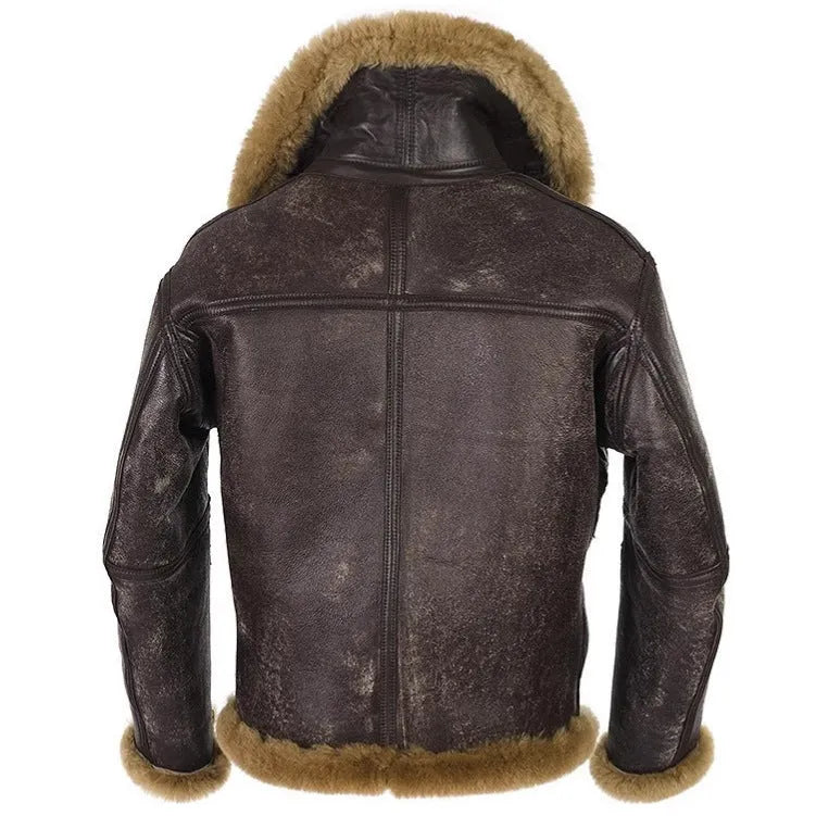 Men's brown retro Western-style synthetic leather fur coat with straight hem