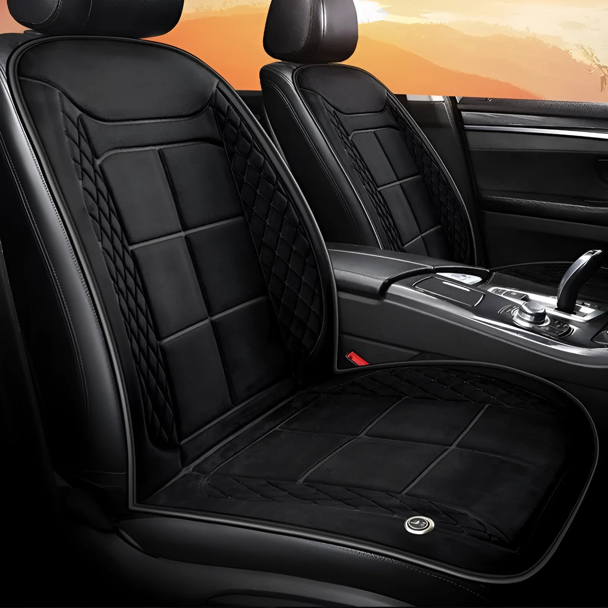 Beige coloured electric car seat heating cushion for 12V power outlet