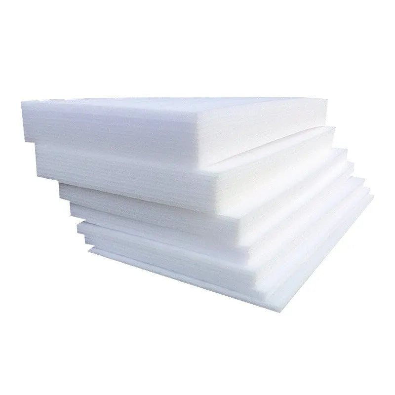 White rectangular EPE pearl cotton foam insulation board showing its 10mm thickness edge.