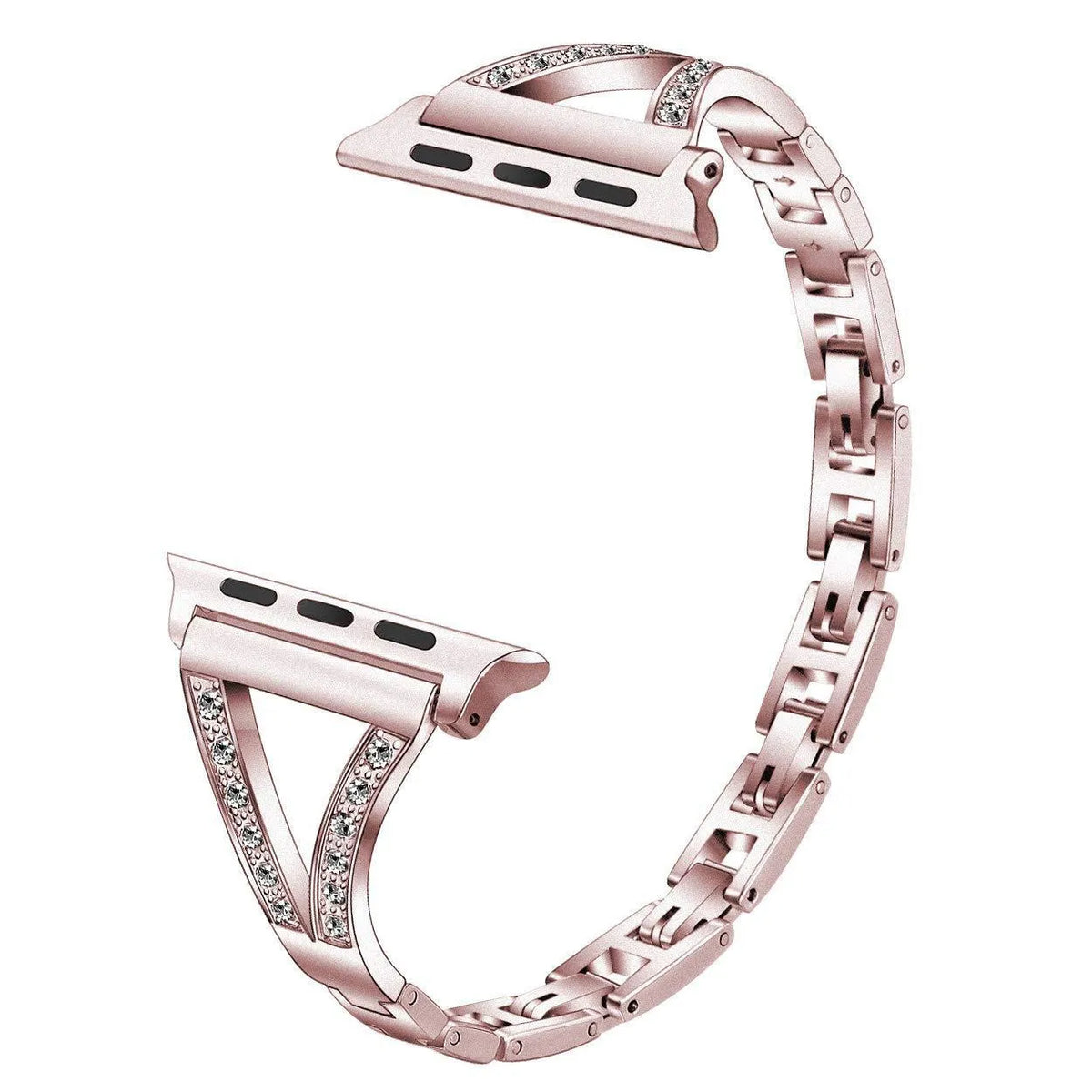 Zinc alloy herringbone diamond pattern Apple Watch strap in silver on a wrist.