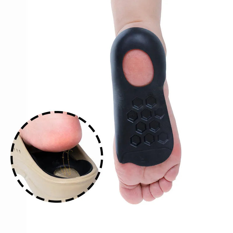 TPR arch support varus correction insole in white, black, and skin colour, showing size S and L.