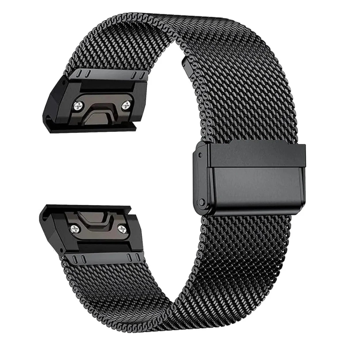 Stainless steel Garmin Fenix watch strap with integrated card slot in silver, black, gold, and rose gold.