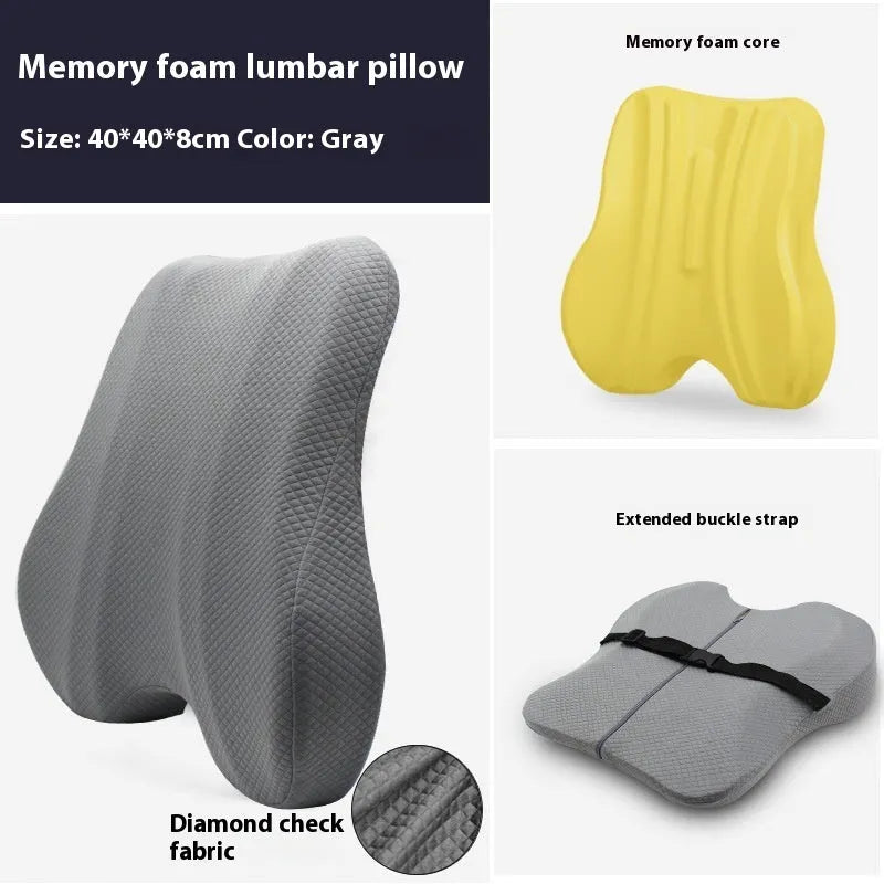 Office chair lumbar support cushion measuring 40x40x8cm in grey, navy blue, and pink colour options