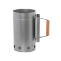 Zinc-iron alloy outdoor charcoal fire starter tool with pointed carbon barrel design.