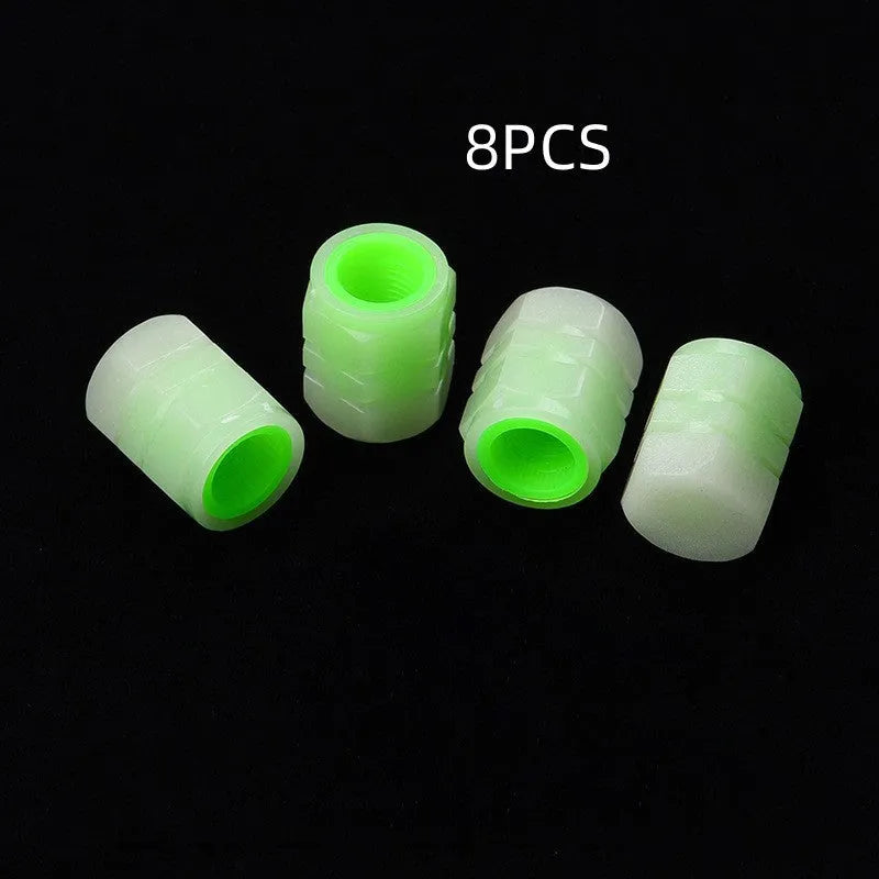 Luminous rubber car tyre valve caps showing size and glow feature
