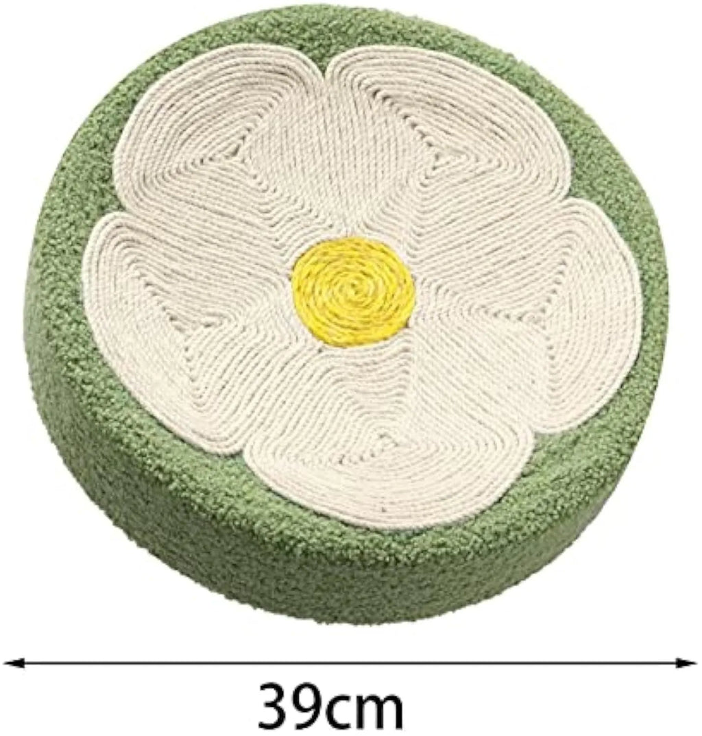 Green round bowl cat scratcher lounge bed with sisal scratching surfaces measuring 39cm diameter