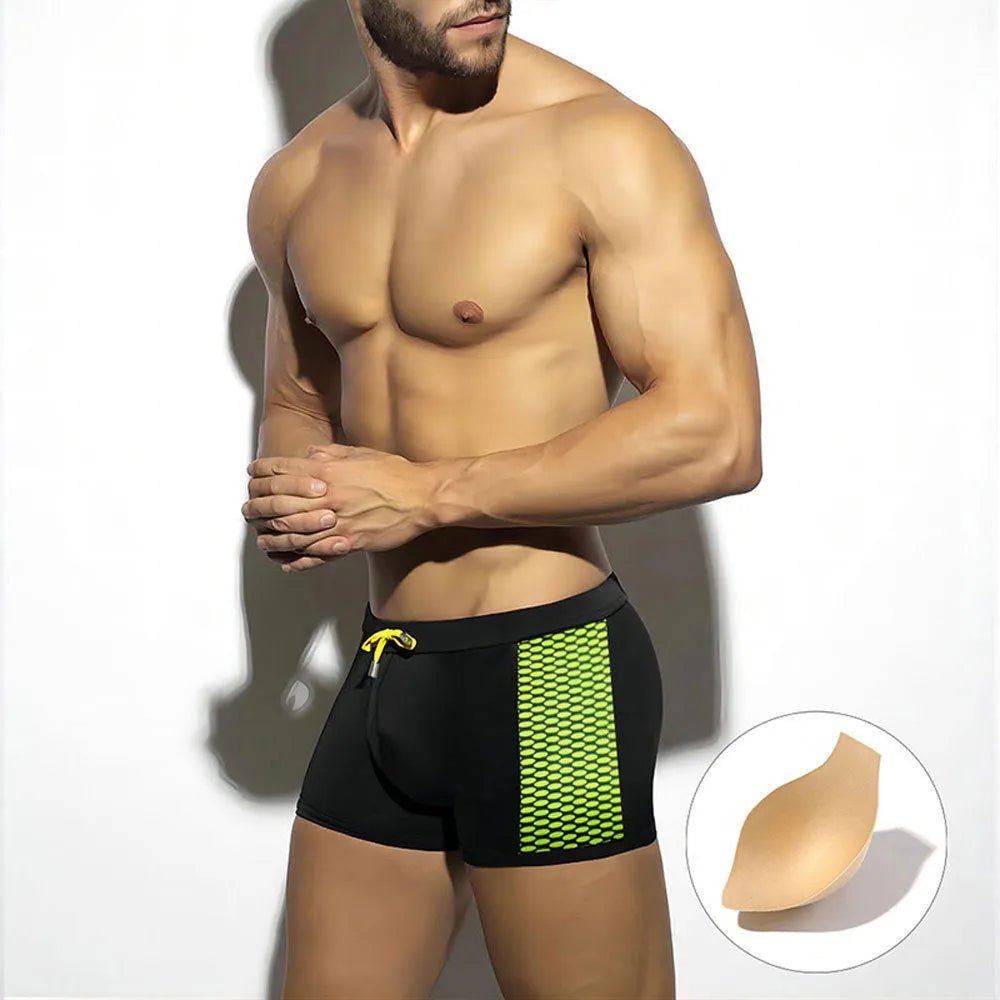 Men's polka dot print swimming boxers in nylon fabric with quick-drying properties
