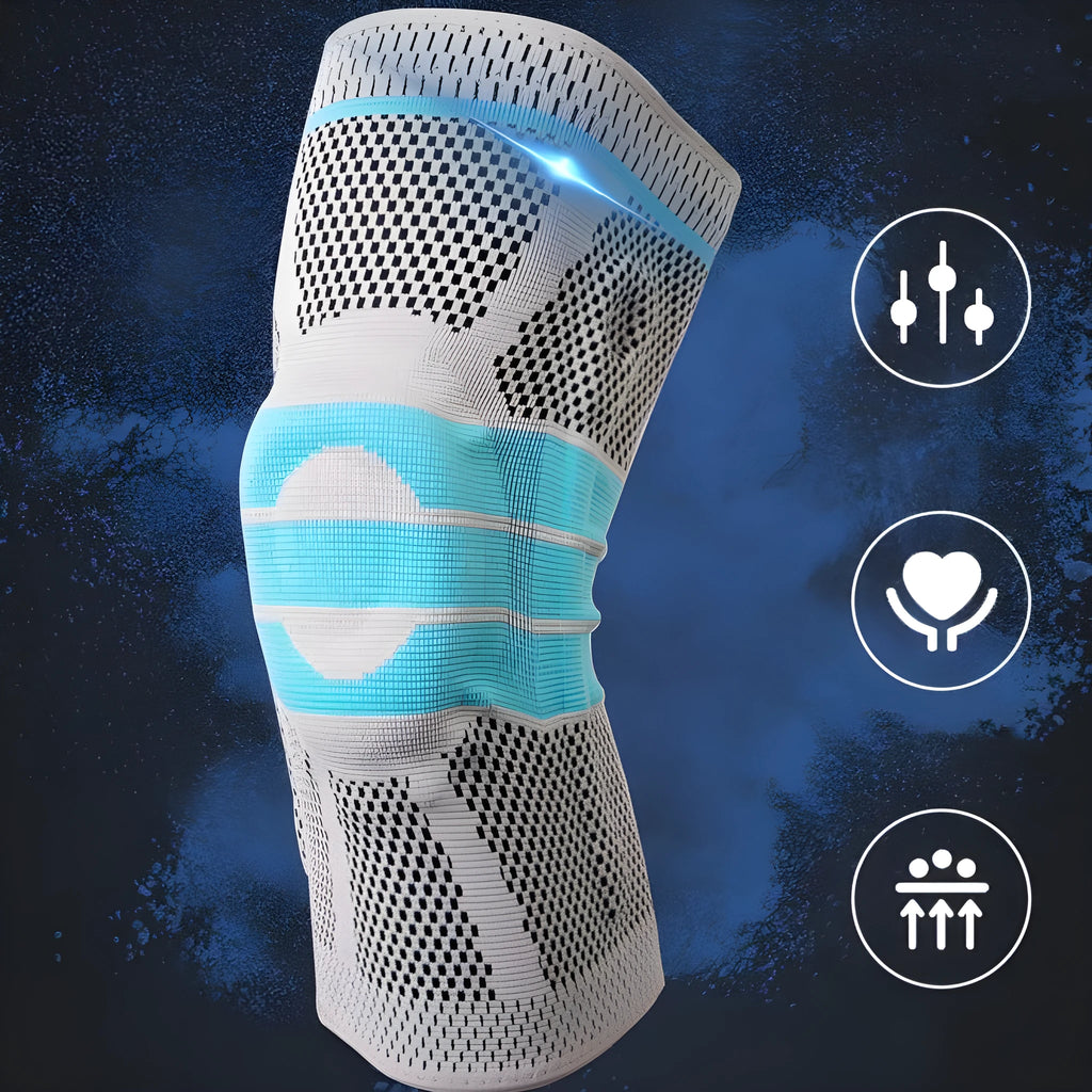 Sky blue elastic fibre knee pad for running and basketball sports.