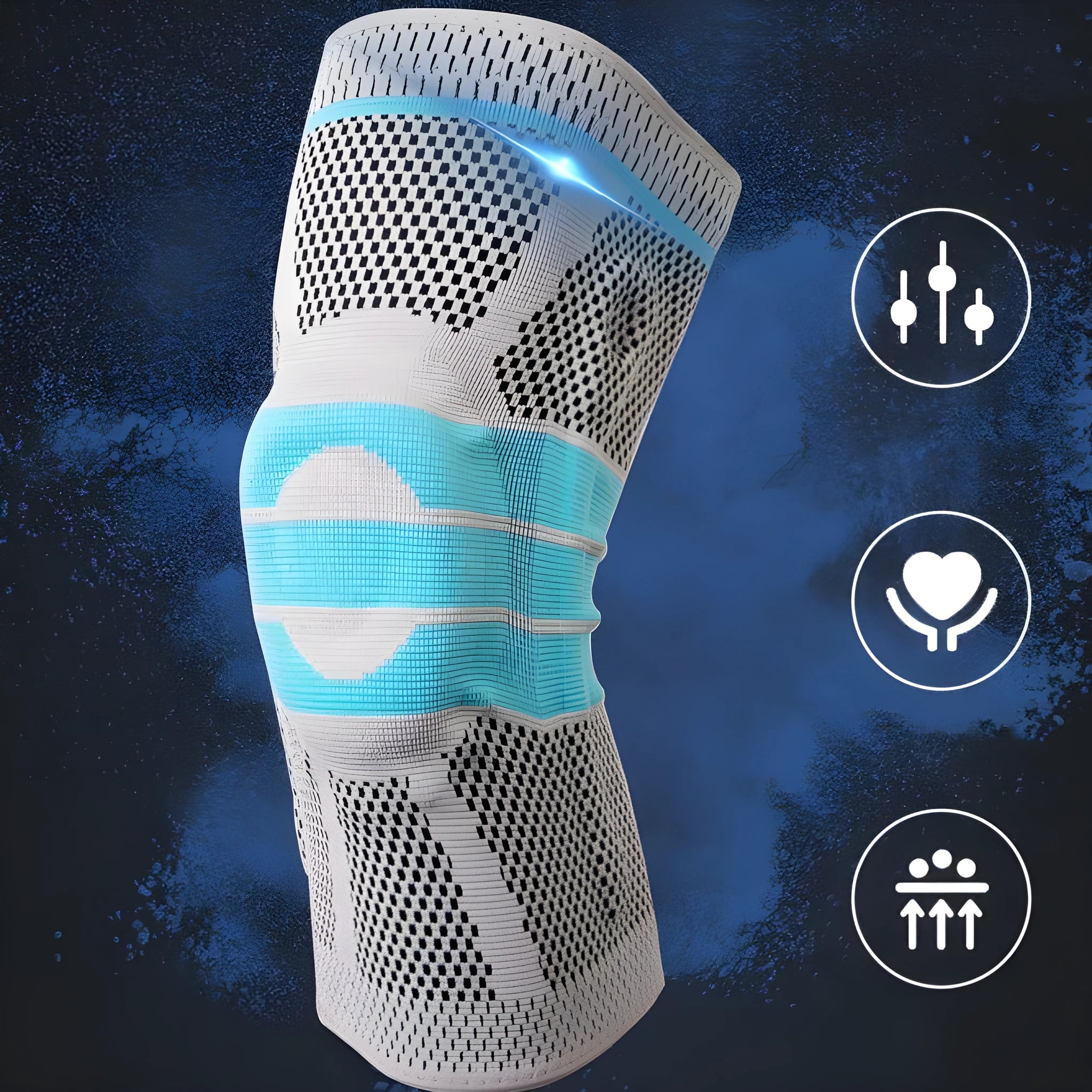 Sky blue elastic fibre knee pad for running and basketball sports.