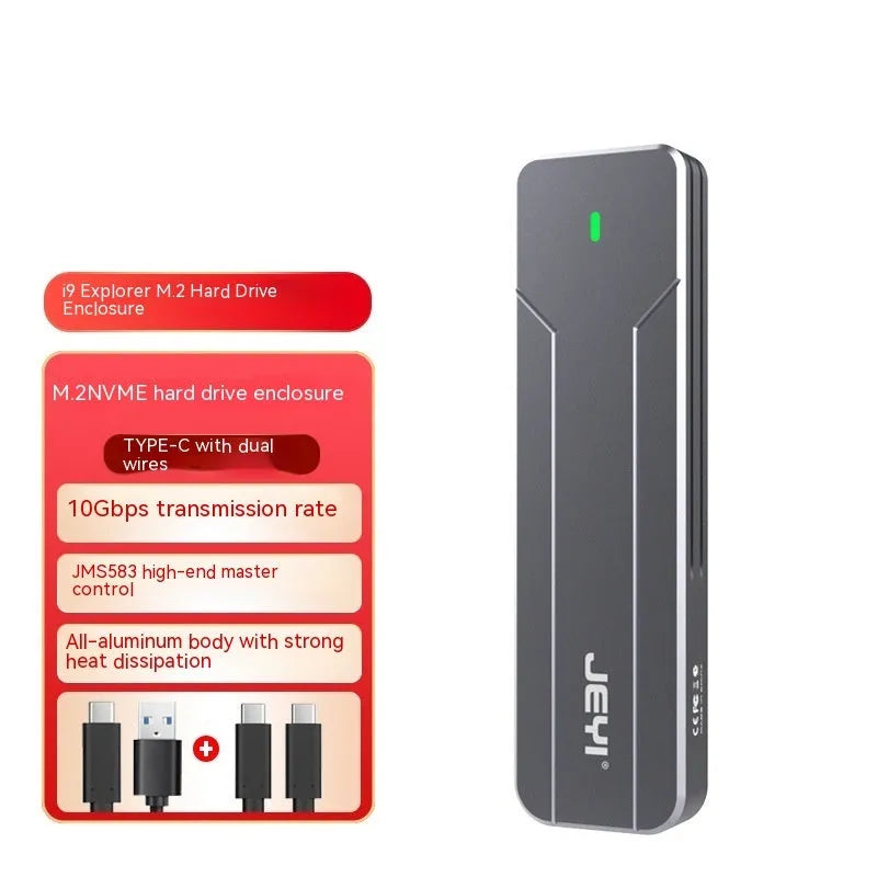 Dark grey all aluminium alloy M.2 SSD enclosure for SATA or NVMe drives up to 2TB