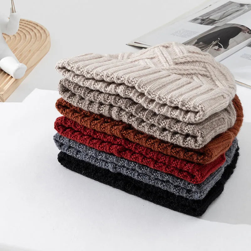 Wool knitted women's winter hat with dome crown in six colour options on mannequin