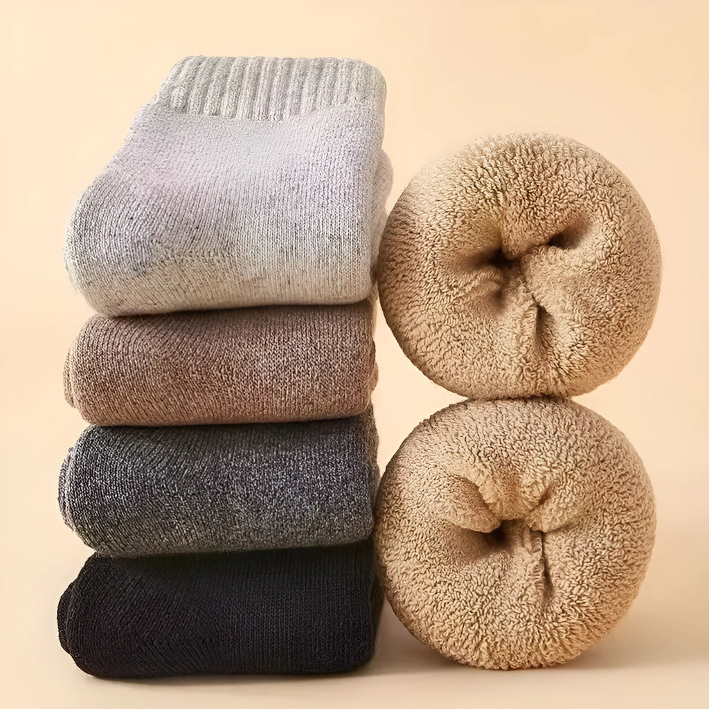 Men's thick Merino wool winter socks in solid colours with cold-resistant cashmere blend fabric