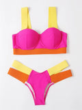 Women's black and blue contrast colour bikini with steel push-up bracket.