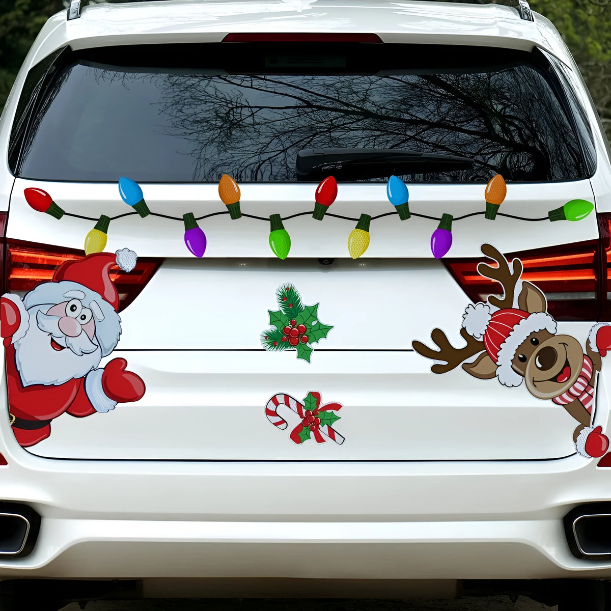 Christmas elk reflective magnetic car sticker with cartoon design and 6 reflective threads