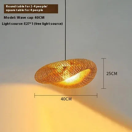 Natural bamboo straw hat-shaped hanging pendant lamp with 50cm diameter