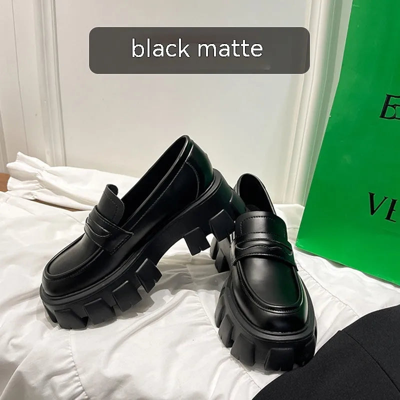 British style wide fat foot loafers in patent leather and matte finish options, showing rubber sole and slip-on design