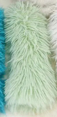 Small green plush pillow cat toy measuring 27cm by 10cm on a plain background