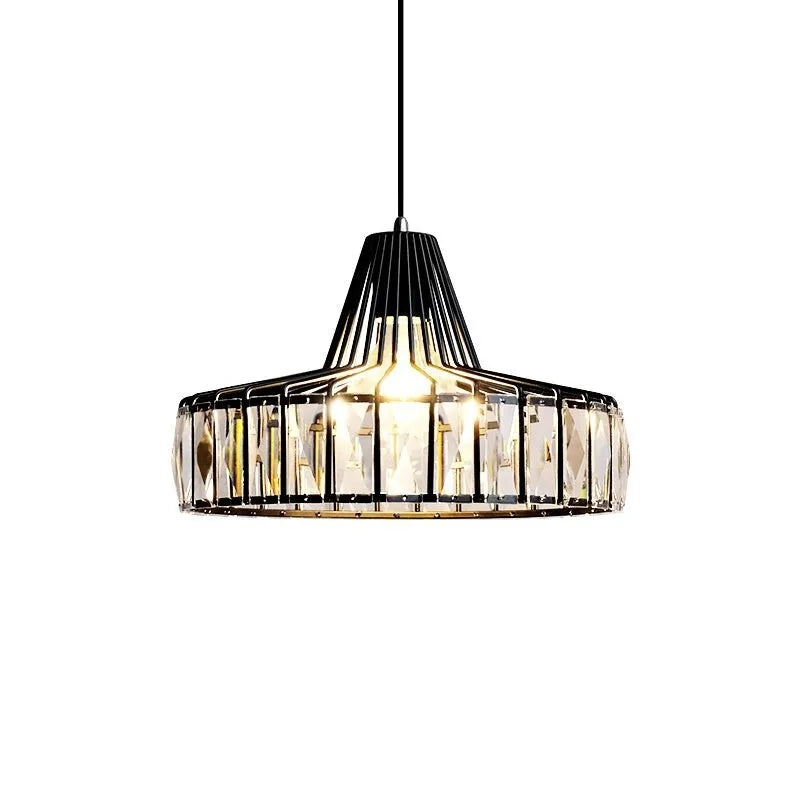 Crystal chandelier bedside lamp with iron framework and adjustable LED lighting in black finish