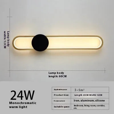 Modern minimalist wall lamp with iron shade and LED warm light in round black finish