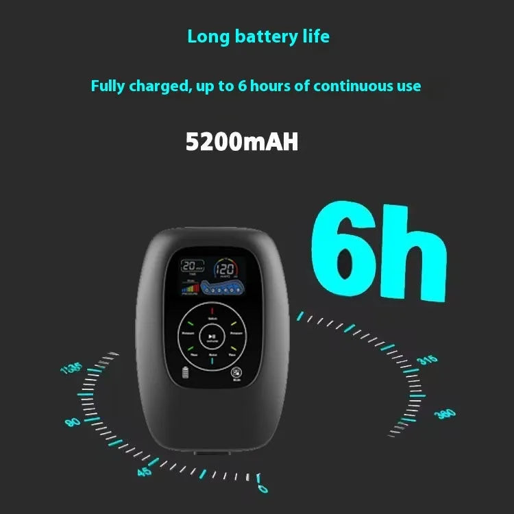 Air compression leg arm waist massager unit with handheld remote control, showing L XL XXL size options