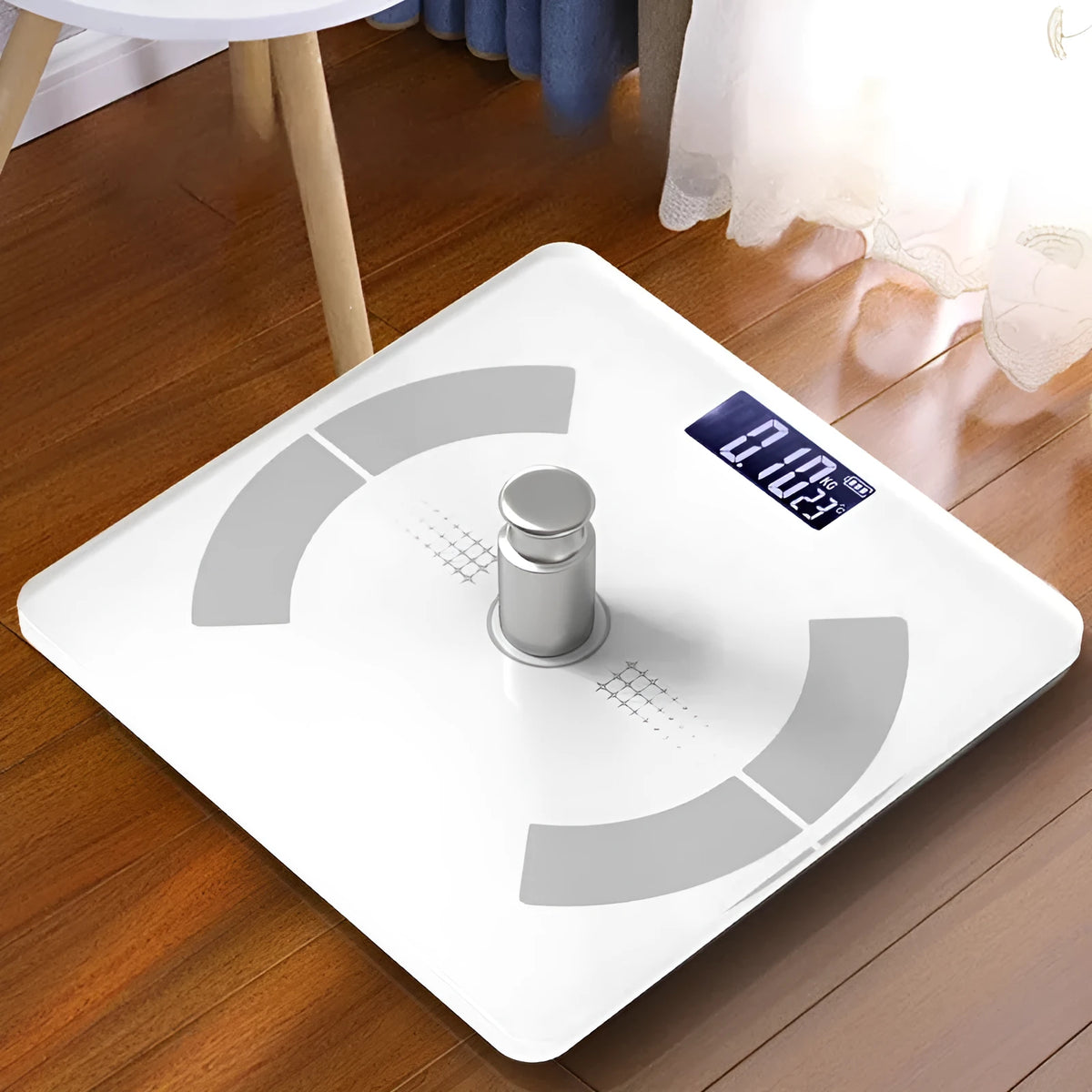 Smart Bluetooth body fat scale in black, white or pink colours with digital display