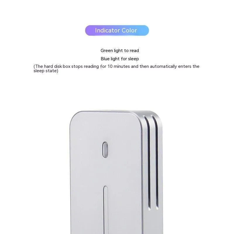 Aluminium alloy external SSD enclosure with CNC-machined shell showing dual protocol support and compact dimensions