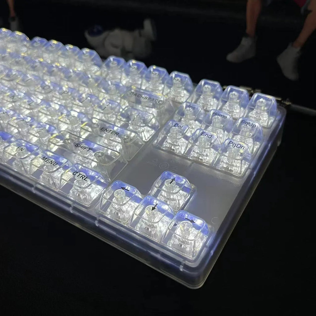 Transparent plastic key cap 132-key set for keyboard replacement with UK ISO layout compatibility