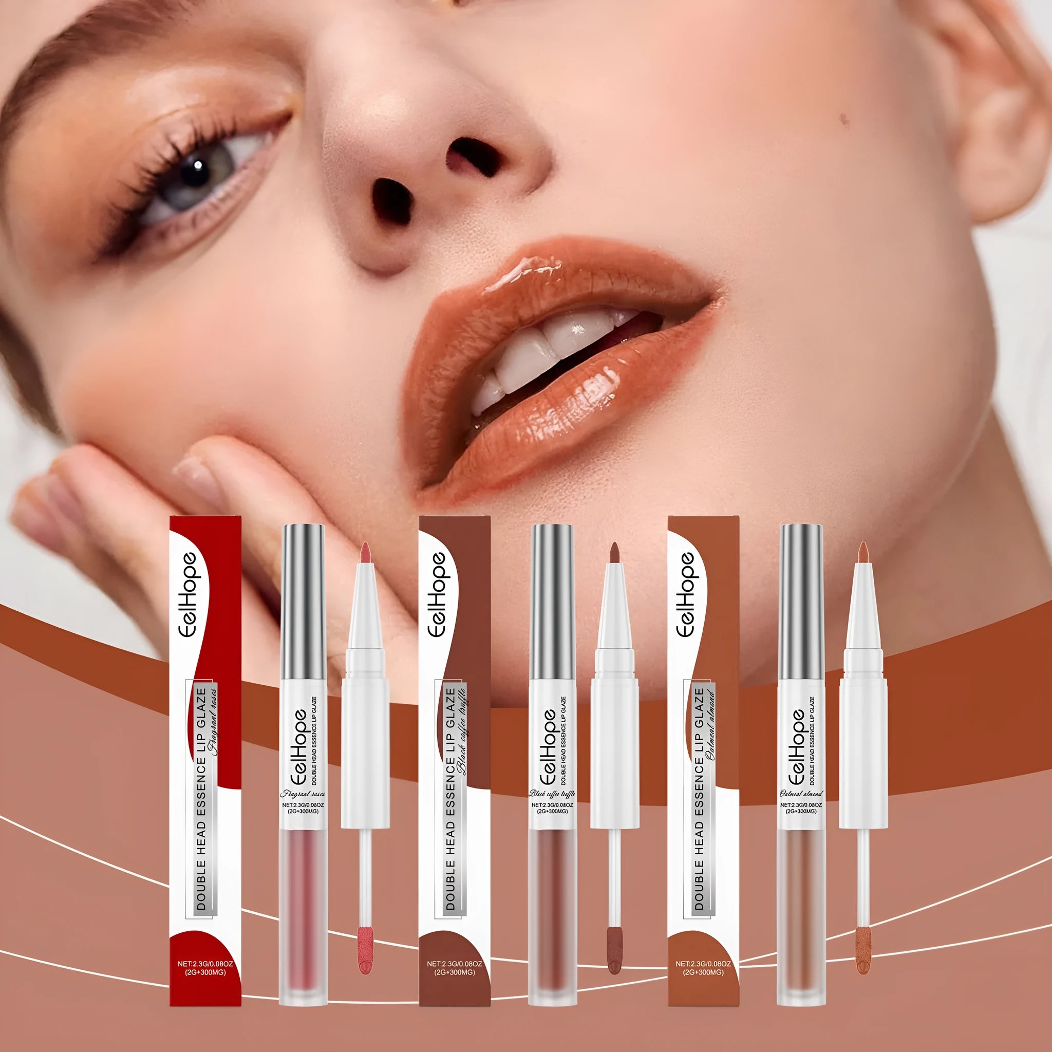 Double-headed lip liner and lacquer pen showing two application ends with export-only colour options