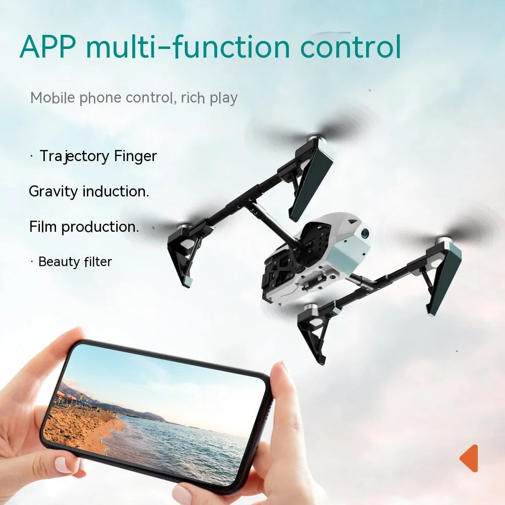KS66 alloy UAV drone with remote controller, shown in optional white or black with camera, spare propellers, and storage bag.