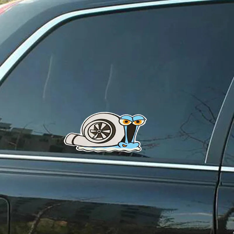 Reflective cartoon snail car bumper sticker measuring 12 by 8 centimetres