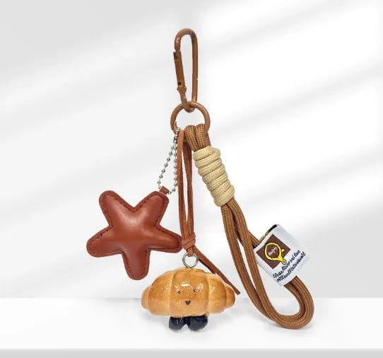 Brown five-pointed star handmade soda bread style handbag pendant with carrying strap