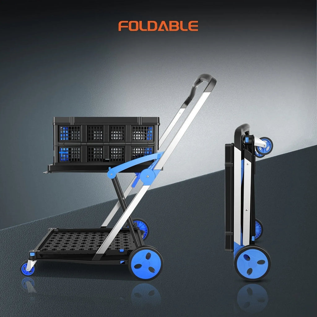 Personality foldable shopping cart with double baskets in blue, purple, pink, or red colours