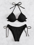Women's steel bracket underwire bikini swimsuit in polyester fabric with nine colour options