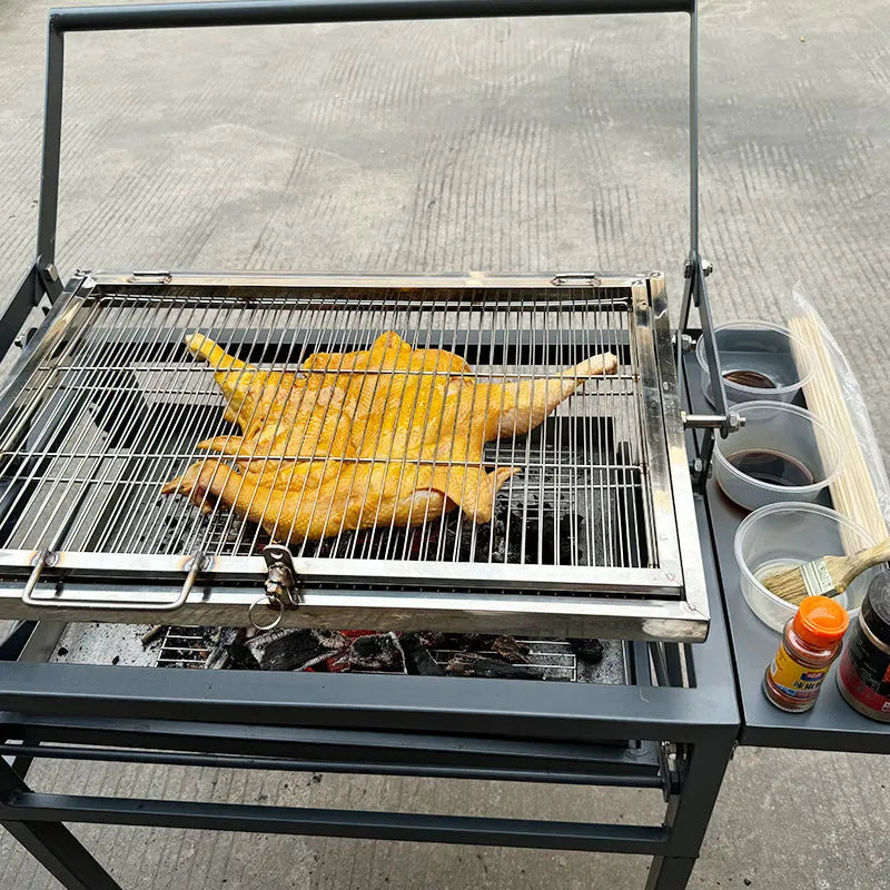 Large foldable charcoal BBQ stove for garden use with one grill included.