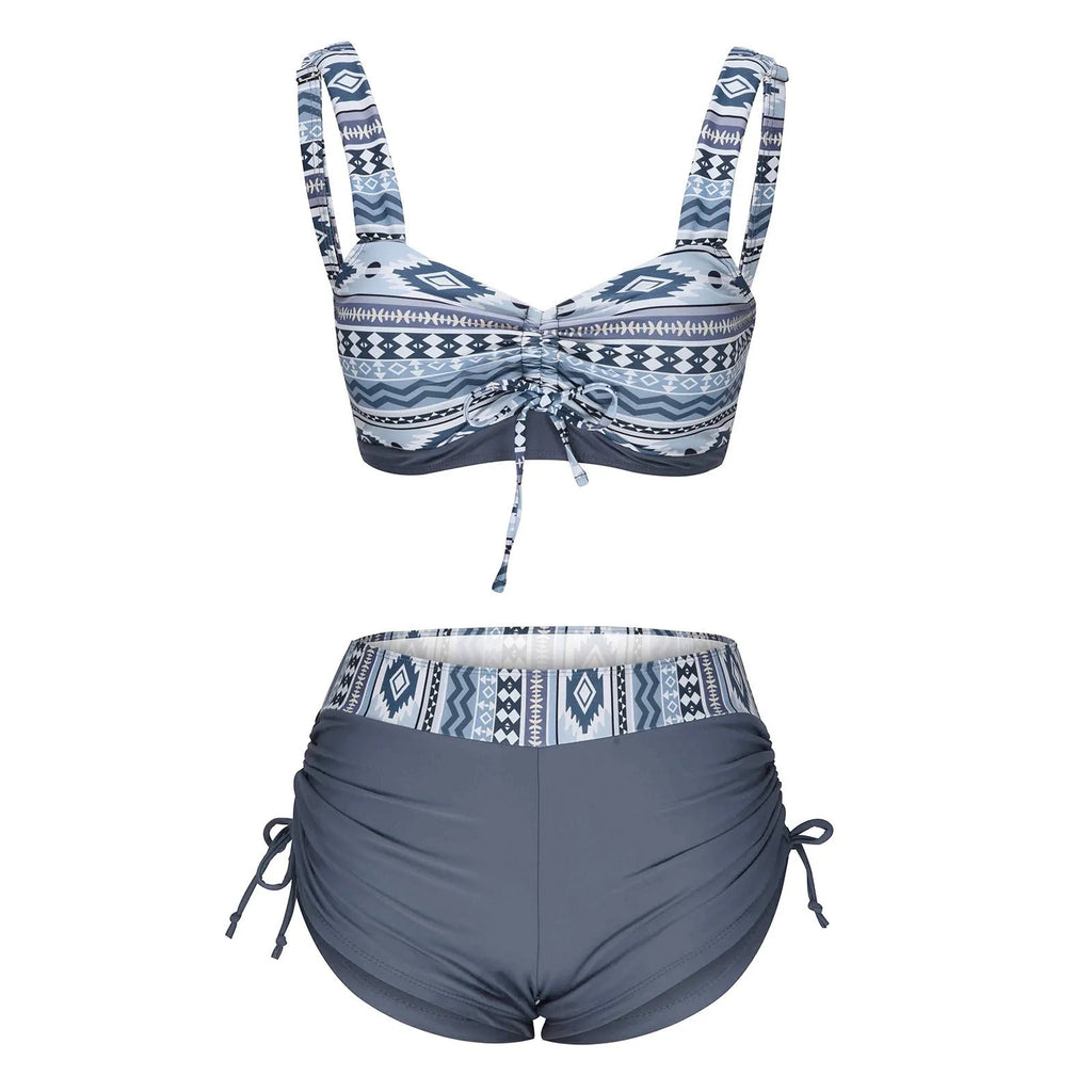 Women's split bikini swimsuit without underwire or padding in picture colour